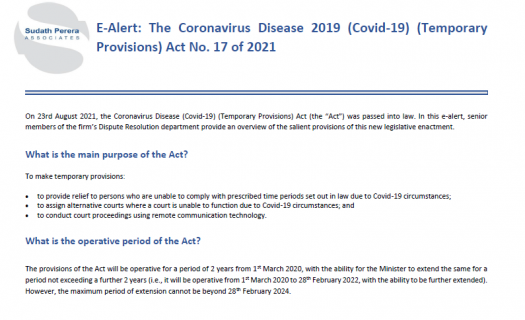 E-alert: The Coronavirus Disease 2019 (covid-19) (temporary Provisions 